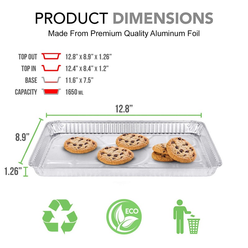Fig & Leaf (25 Pack) 1/4 Size Cookie Sheet Baking Cake Pans l 12.8â€ x 8.9â€ Disposable Aluminum Foil Trays l Premium Heavy Duty Nonstick Baking Sheets Reusable - Image 2